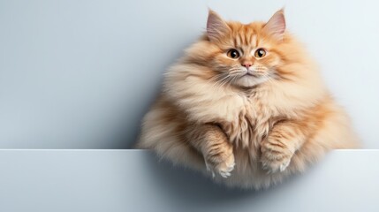 A fluffy orange cat with a mesmerizing gaze is perched on a table, embodying cuteness and curiosity, perfect for any pet lover's collection or cute theme.