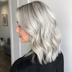 Fototapeta premium Woman with silver grey shoulder length wavy hair