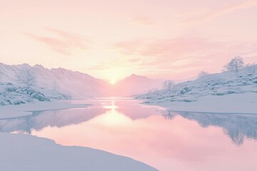 Obraz premium A frozen lake lies silent in a snowy world