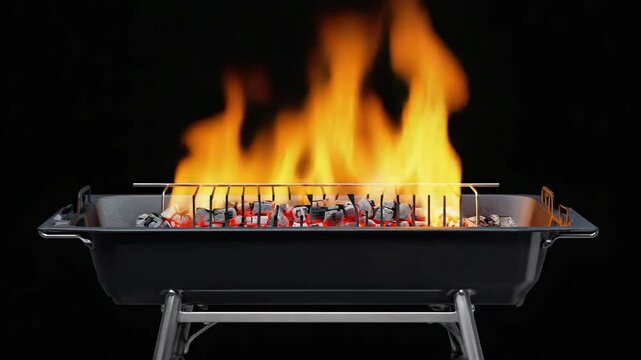 Grilling with flames and charcoal in a backyard setup
