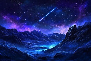 A single shooting star streaks across a calm starry night