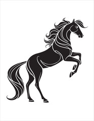 Elegant Horse Silhouette Vector – Black and White Stallion Illustrations, Equestrian Clipart & Galloping Horse Graphics