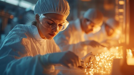 A dedicated female scientist in protective gear meticulously conducts research in a lab, highlighting the importance of innovation and scientific exploration in our daily lives.