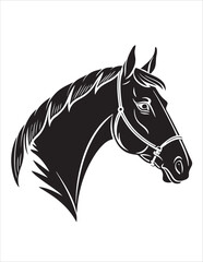 Fototapeta premium Elegant Horse Silhouette Vector – Black and White Stallion Illustrations, Equestrian Clipart & Galloping Horse Graphics