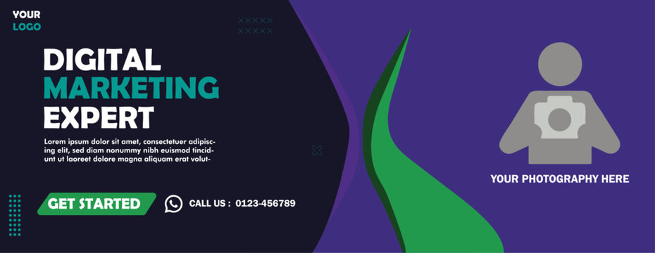 Modern business card template featuring a photographer icon and contact details