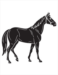 Elegant Horse Silhouette Vector – Black and White Stallion Illustrations, Equestrian Clipart & Galloping Horse Graphics