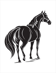 Elegant Horse Silhouette Vector – Black and White Stallion Illustrations, Equestrian Clipart & Galloping Horse Graphics