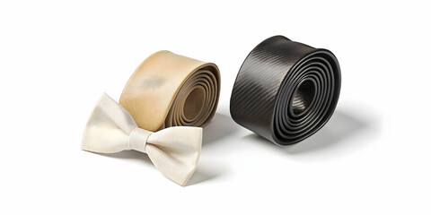 Folded paper ties and bowties in minimalist style on white surface