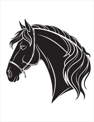 Elegant Horse Silhouette Vector – Black and White Stallion Illustrations, Equestrian Clipart & Galloping Horse Graphics