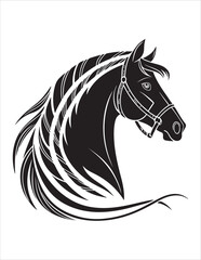 Elegant Horse Silhouette Vector – Black and White Stallion Illustrations, Equestrian Clipart & Galloping Horse Graphics