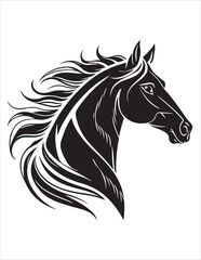 Elegant Horse Silhouette Vector – Black and White Stallion Illustrations, Equestrian Clipart & Galloping Horse Graphics