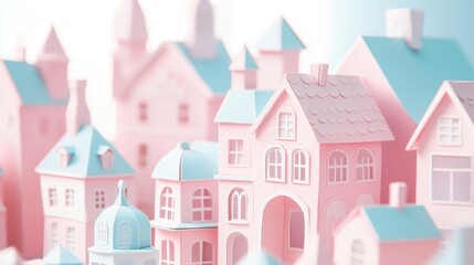 Naklejka premium Pastel-colored miniature houses in a charming city.