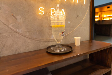 The spa serves lemon water.