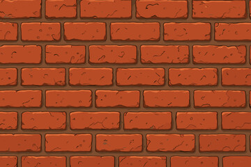Seamless cartoon red brick wall texture vector illustration. Rough industrial pattern, classic construction background, masonry surface, architectural backdrop, rustic brickwork decorative design