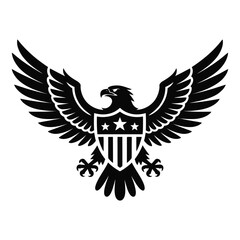 American eagle silhouette with shield isolated on white background