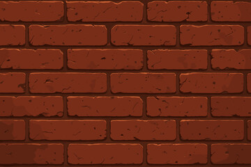 Textured red brick wall vector background. Seamless cartoon pattern of old brickwork. Rough industrial surface for construction or urban design. Grunge masonry wallpaper backdrop.
