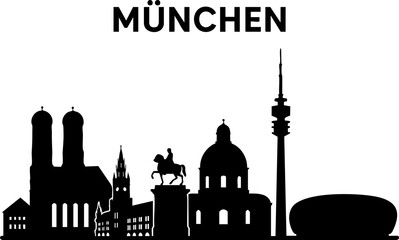 Munich Skyline Silhouette Vector &ndash; Iconic City Landmarks of M&uuml;nchen for Travel, Souvenir, and Urban Design