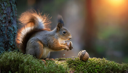 Obraz premium enchanted forest squirrel with magic nut