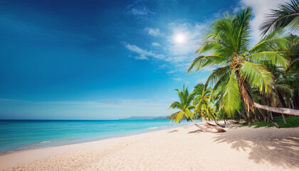 Naklejka premium tropical beach with coconut palm trees summer holidays