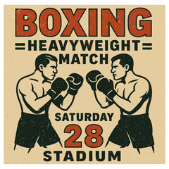 Vintage boxing match poster vector, retro heavyweight fighters illustration, classic sports event design, editable for t-shirt, print, logo, commercial use