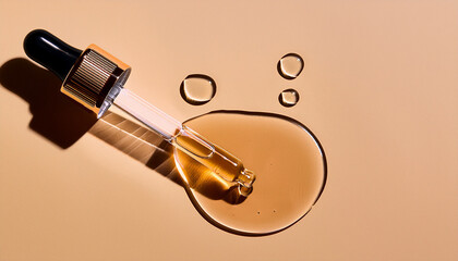 pipette serum oil sample swatch texture dropper isolated on beige background cosmetic hyaluronic acid retinol science lab product