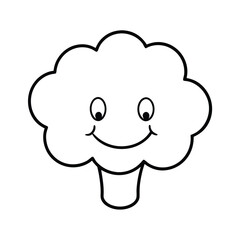cartoon broccoli smiling face in simple line art Vector illustration
