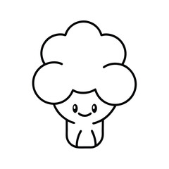 broccoli wearing chef hat in playful line drawing Vector illustration