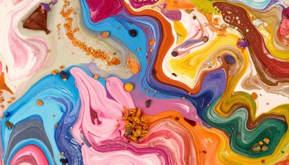 Obraz premium Melted Crayon Swirl with Embedded Seeds and Petals