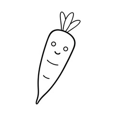 carrot with cartoon face drawn in minimal line art Vector illustration