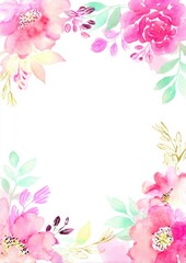 A soft, artistic floral frame with watercolor flowers and line sketches, surrounding a central white space for creative use