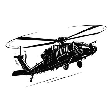 Black hawk helicopter silhouette isolated on white background