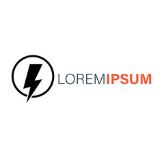 A black lightning bolt icon inside a circle, next to the text lorem ipsum, isolated on white background