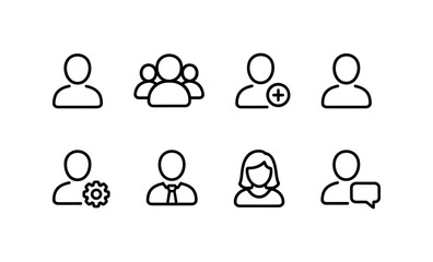 Simple black line icons of people and user interface elements