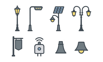 Obraz premium Vector icons of various street lamps