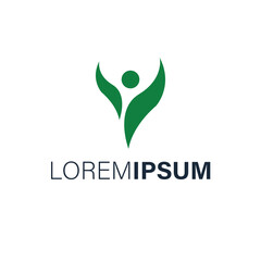 Green logo design featuring a stylized human figure within leaves, isolated on white background