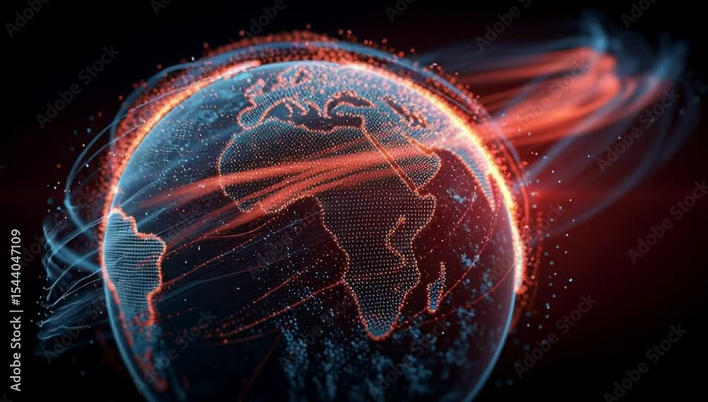 Poster 3d rendering of the globe with digital lines and data flowing around it, representing global connect