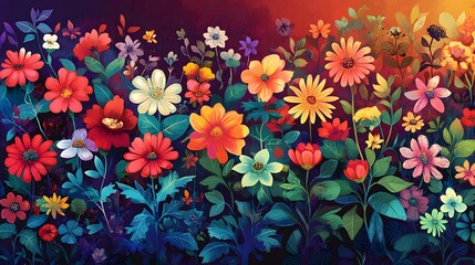 Obraz premium Vibrant painted flowers in a colorful abstract garden