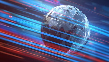 Digital globe on an abstract background with blue and red lines, a technology concept for global business or world news Generative AI - Powered by Adobe