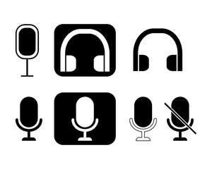 Minimal Audio Device Icon Set – Microphones and Headphones in Outline and Solid Styles