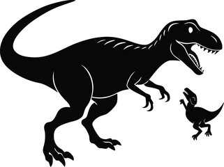 Majestic Tyrannosaurus Rex and Baby Dinosaur Silhouette Illustration