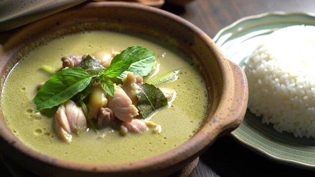 Authentic thai green curry recipe with chicken and rice delicious and flavorful dish taste test video 4k