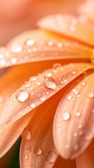 Dewdrops on Peach Flower Petals.