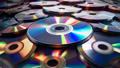 isolated retro compact disc cds digital video discs dvd or cd rom vintage 90s and 2000s computer technology music or film media concept graphic or background 3d illustration