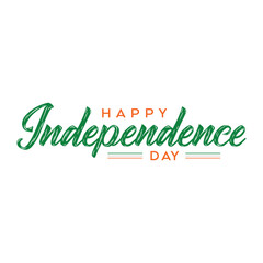 Happy Independence Day Calligraphic Typography Text with Tri Color Indian Flag Background Design. Happy Independence Day text Vector