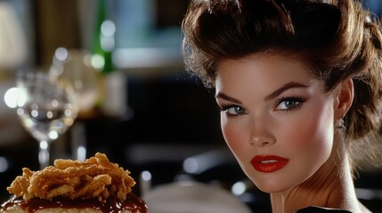 Glamorous Woman with Fried Food