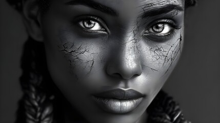 African Woman Colorful Headscarf Freckles Detailed Skin Soft Lighting Bokeh Effect High-Resolution Portrait