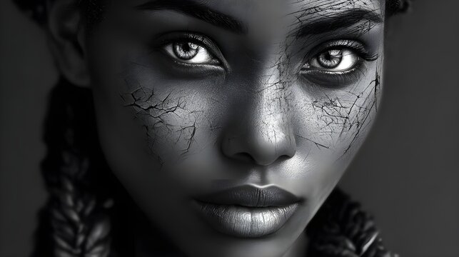 African Woman Colorful Headscarf Freckles Detailed Skin Soft Lighting Bokeh Effect High-Resolution Portrait