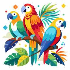 Colorful Tropical Parrot Vector Set on White Background
