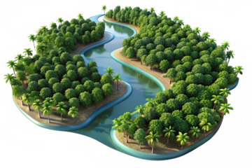 Generative AI, green beautiful amazonian jungle landscape with trees and river, drone view