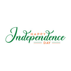 Happy Independence Day Calligraphic Typography Text with Tri Color Indian Flag Background Design. Happy Independence Day text Vector